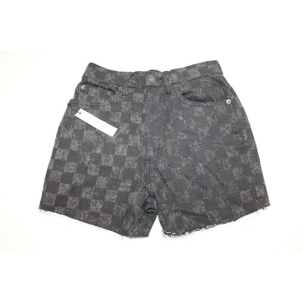 NEW Marc Jacobs High Rise Mom Grunge Denim Jean Shorts Gray Checker NWT Size 25